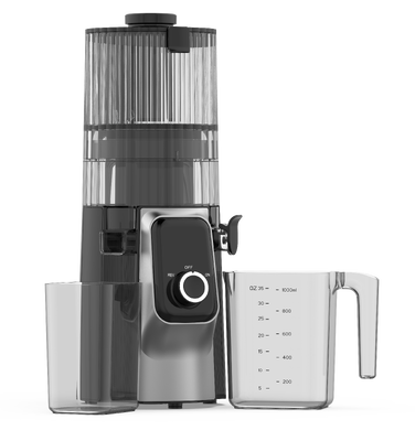HJ102C Witte langzame kauwjuicer 135 mm brede schacht, 200 W motor, 1000 ml sapbeker, < 70 dB stille werking