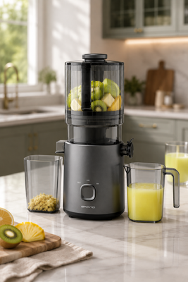 Fresh Smart HJ303 Extra-Brede Slow Juicer – De Whole-Fruit Juicer Die Uw Familie Verdient met 155 mm Trechter, 2400 ml Hopper, 200 W Cold Press & Zelfreinigend