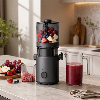 Fresh Smart HJ303 Extra-Wide Slow Masticating Juicer De juicer die het werk doet zodat je niet hoeft te doen met 155mm chute, 2400ml hopper, 200W koude pers en zelfreiniging