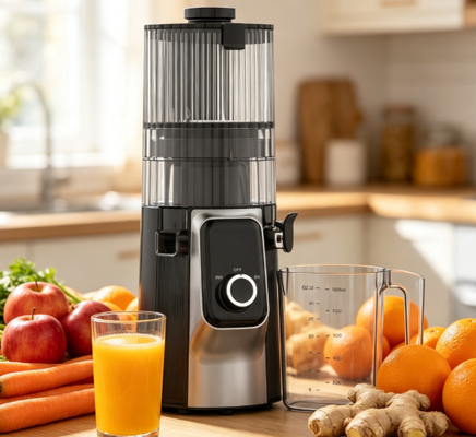 Fresh Smart HJ102C Slow Masticating Juicer – De Juicer Die Elke Ochtend Helderder Maakt met 3 Instelbare Snelheden, 135 mm Brede Uitloop, 200W Cold Press & Zelfreinigend