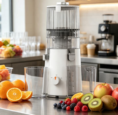 Fresh Smart HJ102A Slow Masticating Juicer – Voedingsstofbehoudende Koude Pers Extractie met 135 mm hele-fruit chute, Zelfreinigend & Dubbele Spanning voor Wereldwijd Gebruik
